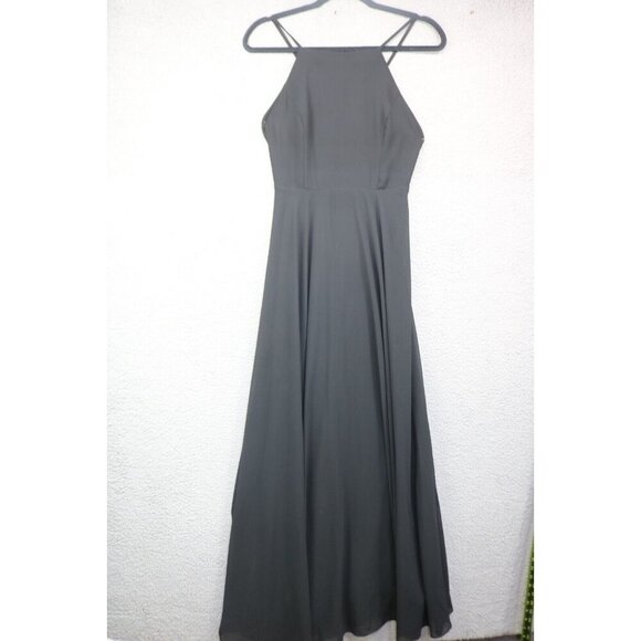 LuLus Halter Black Maxi Dress-Size Medium-Lined-Witchy-Goth - Picture 1 of 8